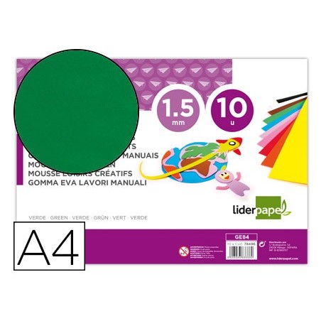 GOMA EVA LIDERPAPEL DIN A4 60G/M2 ESPESSURA 1,5MM VERDE