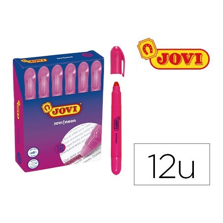 MARCADOR DE CERA GEL JOVI FLUORESCENTE ROSA CAJA DE 12 UNIDA