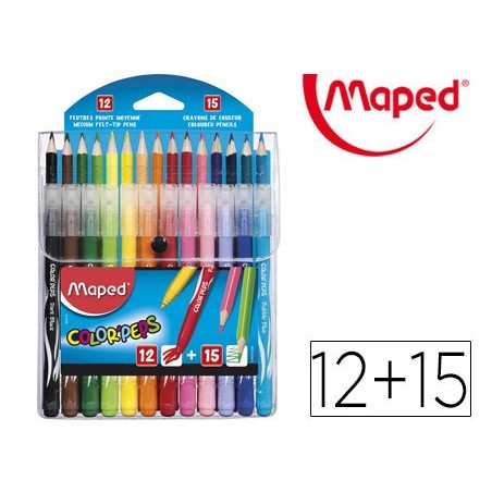 PACK COMBO MAPED COLOR PEPS 12 ROTULADORES + 15 LAPICES DE C