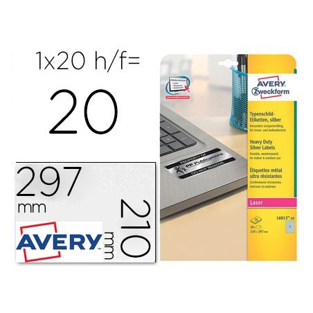 ETIQUETA ADESIVA AVERY POLIESTER PRATA 210X297 MM PARA IMPRE