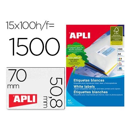 ETIQUETAS ADESIVAS APLI 1295 MEDIDAS 70X50,8 MM FOTOCOPIADOR