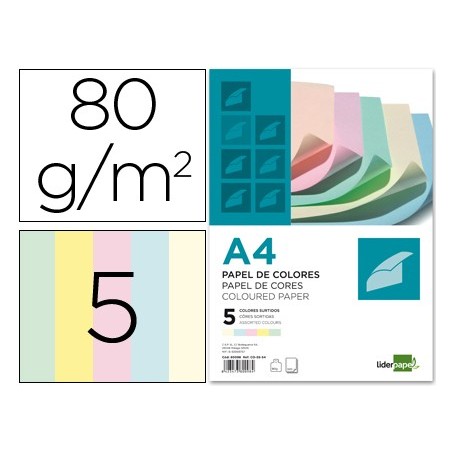 PAPEL COR LIDERPAPEL DIN-A4 80 GR PACK DE 500, 100 FOLHAS PO