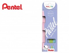 CANETA PINCEL PENTEL TOUCH EM BLISTER DE 4 CORES PASTEL AZUL