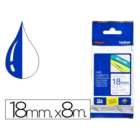 FITA BROTHER TZ-243 LAMINADA BRANCO-AZUL 18MM X 8M