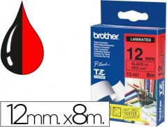 FITA BROTHER TZ-431 LAMINADA VERMELHO-PRETO 12MM X 8M