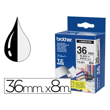 FITA BROTHER TZ-261 LAMINADA BRANCO-PRETO 36MM X 8M