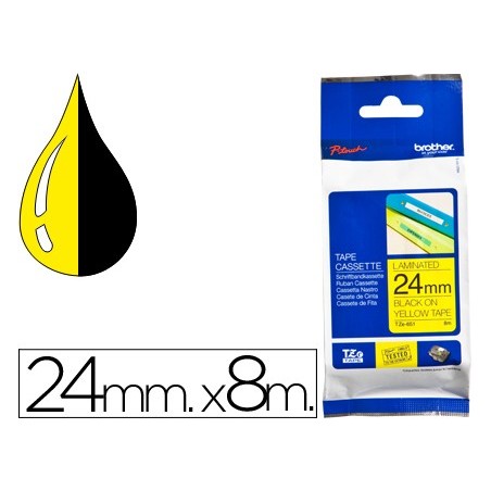 FITA BROTHER TZ-651 LAMINADO AMARELO-PRETO 24MM X 8M
