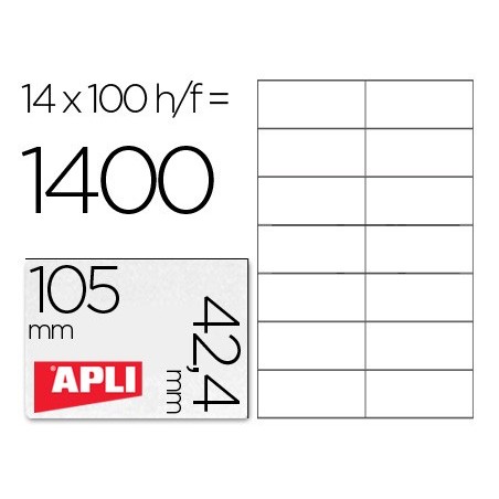 ETIQUETAS ADESIVA A4, APLI, 105 X 42,4 MM