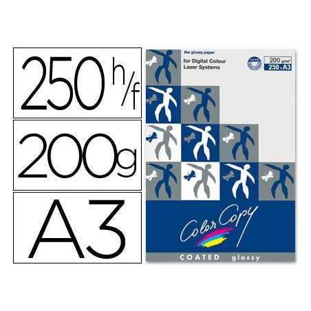 PAPEL COLOR COPY GLOSSY, EMB. 250 FLS, 200 GRS, A3