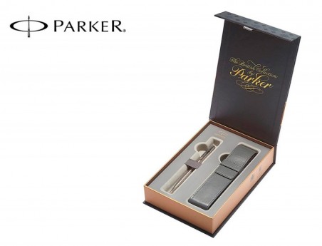 CONJUNTO PARKER SONNET AÇO CT ESFEROGRAFICA + BOLSA