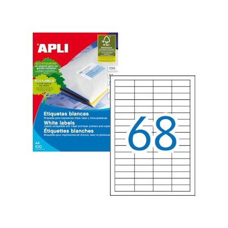 APLI Etiquetas 48,5x16,9 Apli 100 Folhas A4 6800un Papeis e