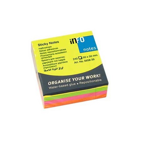 Bloco (Cubo) Adesivo Neon 50x50mm 240Folhas / Escritorio e P