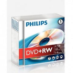 DVD+RW Philips 4.7GB 4X Jewell Case 5 / Armazenamento de Dad