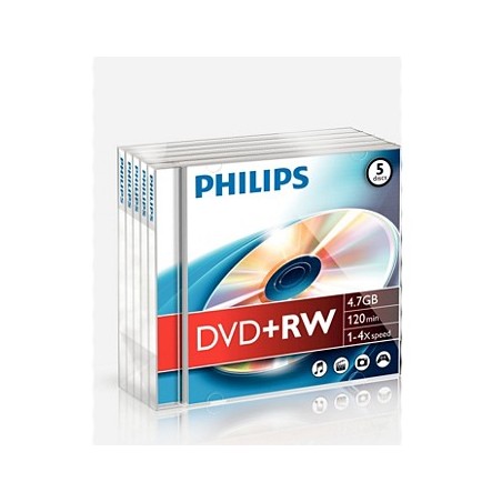 DVD+RW Philips 4.7GB 4X Jewell Case 5 / Armazenamento de Dad